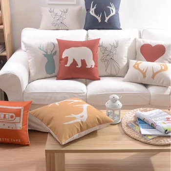 

New Linen Pillow Cover Cushion Cover Nordico Style Home Decorative Pillow Case Animals Elephant Bear Deer 45x45cm/30x50cm