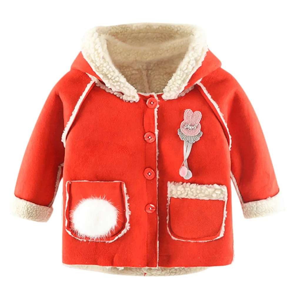Модная теплая зимняя стеганая куртка с капюшоном и рисунком кролика для маленьких девочек