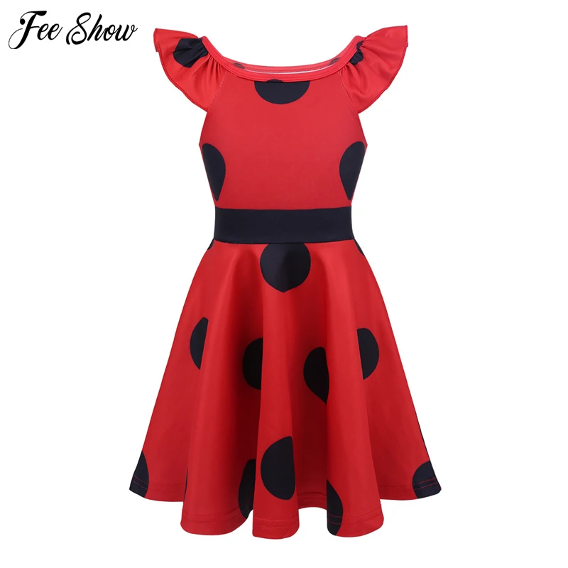 Children Girls Cosplay Red Dress Kids Polka Dots A-Line Birthday Party Halloween Costume Fancy Dress-Up | Детская одежда и обувь