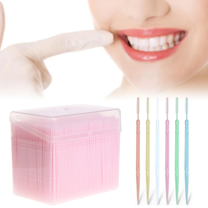 

New 1100Pcs/Box 6.5cm Double-headed Teeth Cleaning Brush Stick Floss Pick Soft Toothpick Dental Flosser Food grade PP