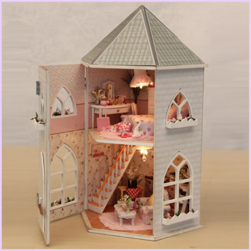 

Intellectual Development DIY DollHouse Miniature With Furnitures Wooden Doll House Building Model Toys Gift Love Fort 13816 #E