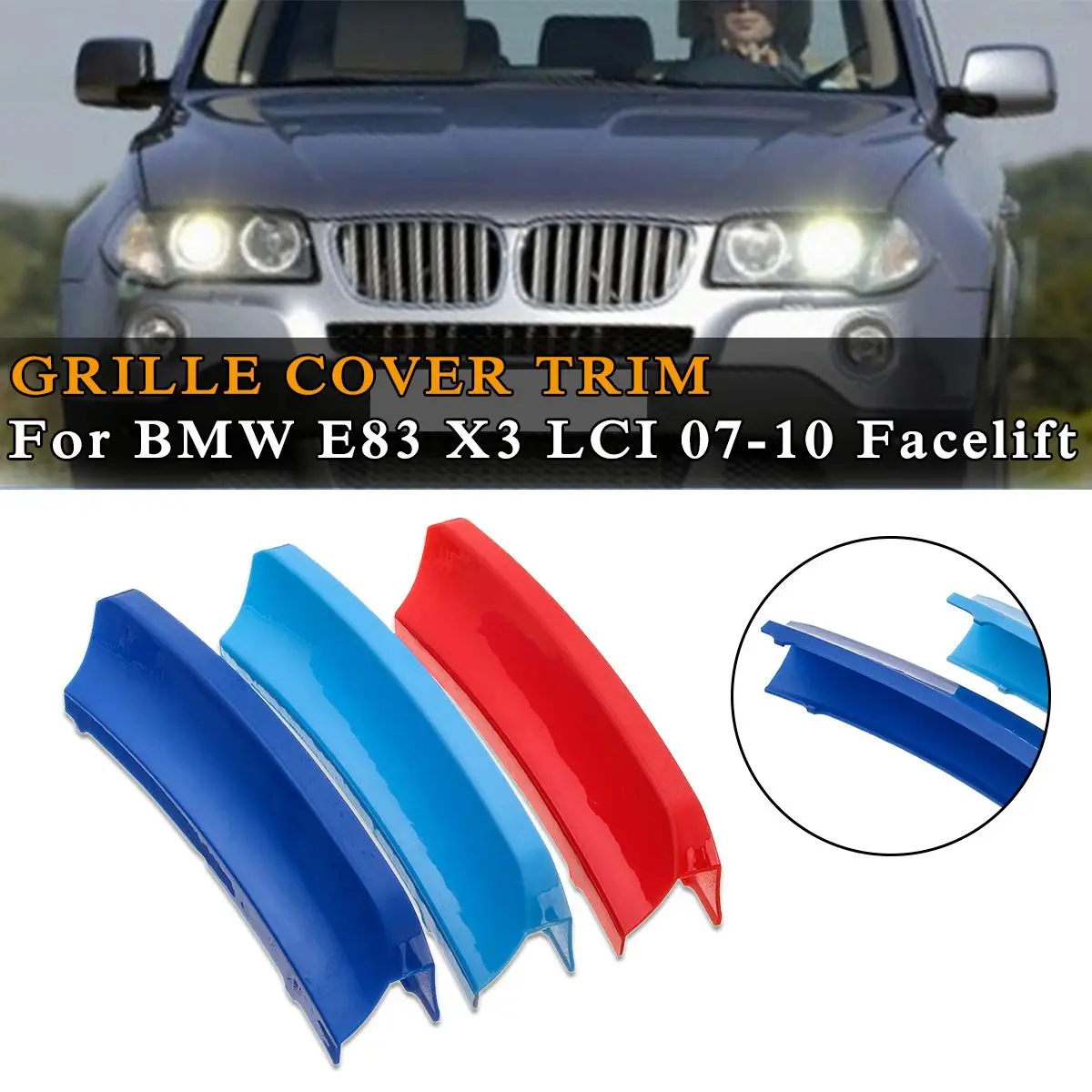 

3Pcs/set 7Bar 3D Sport M Style Color Front Grille Grill Cover Clip Cap Trim For BMW E83 X3 LCI 2007 2008 2009 2010