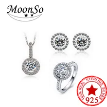 Moonso CZ камень свадебные обручение Настоящее серебро 925 Подлинная Имитация Ювелирные наборы для женщин LJ419S
