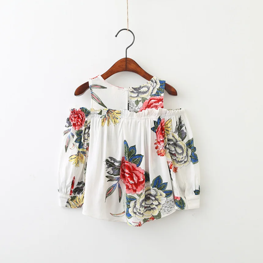 

New Children Girls Off Shoulder Flowers T-shirt Spring Autumn Kids Princess Girls Clothes 3-7Yrs