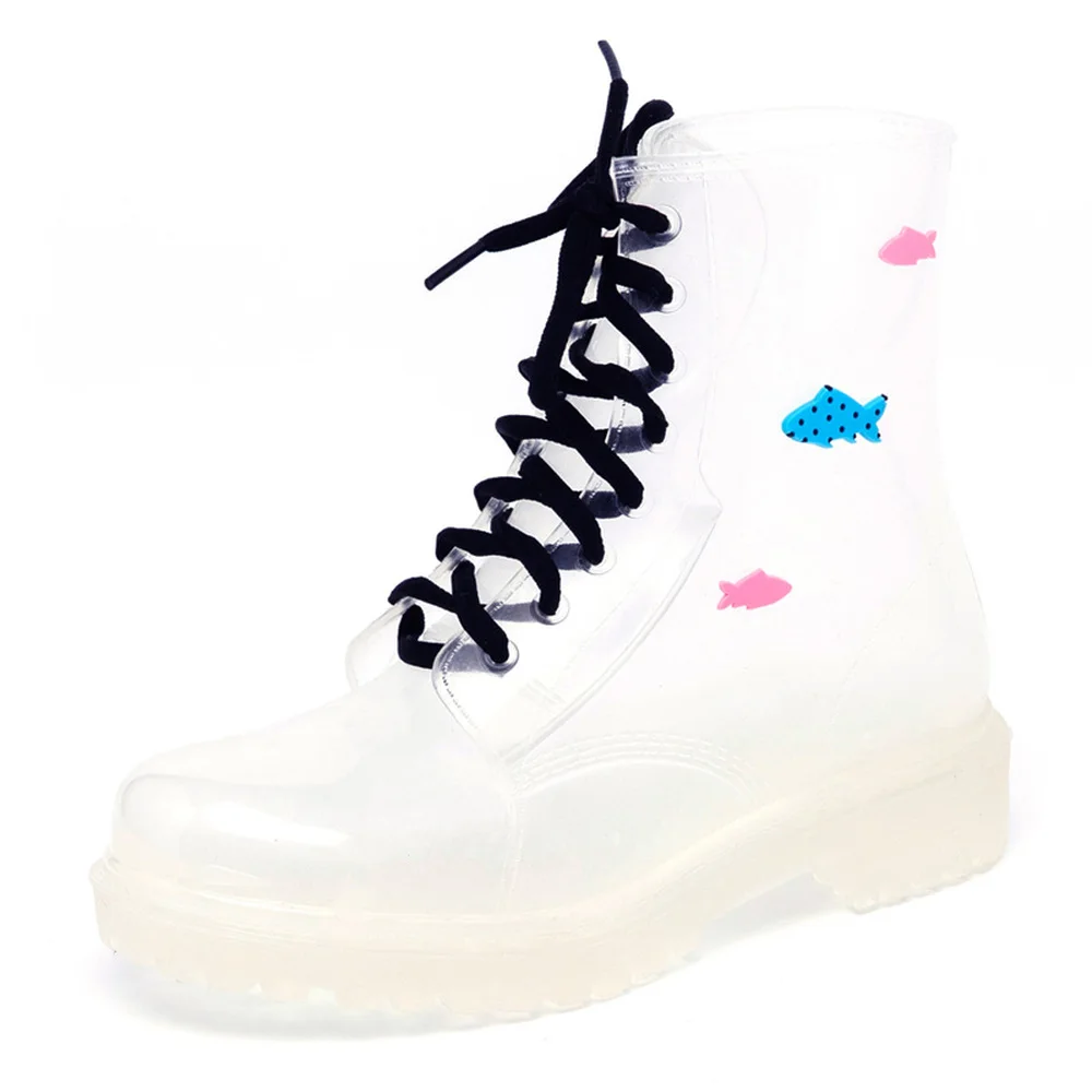 

2018 Autumn and Summer New Fashion Anti-skid Martin Boots Cartoon Little Prince Cute Sweet Transparent Women Rain Boots