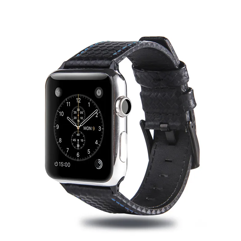 Ремешок из натуральной кожи и углеродного волокна для Apple Watch серии 5 4 3 2, сменный Браслет для iWatch 38 мм 42 мм 40 мм 44 мм