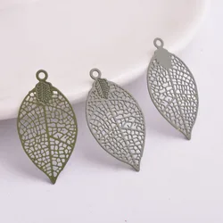 Set of 50 Painted Brass Leaf Charms - Elegant Filigree Pendants (Army Green)