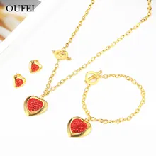 OUFEI ювелирные изделия из нержавеющей стали ожерелье в виде сердца браслет набор женщина Vogue ювелирные аксессуары оптом много