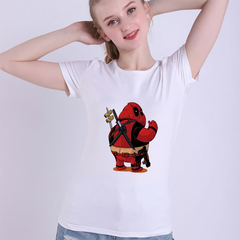 

Funny Fat Super Hero Marvel Avengers 4 Iron Man Deadpool T Shirt Modal Women White T-shirt Fashion Summer Clothes Streetwear