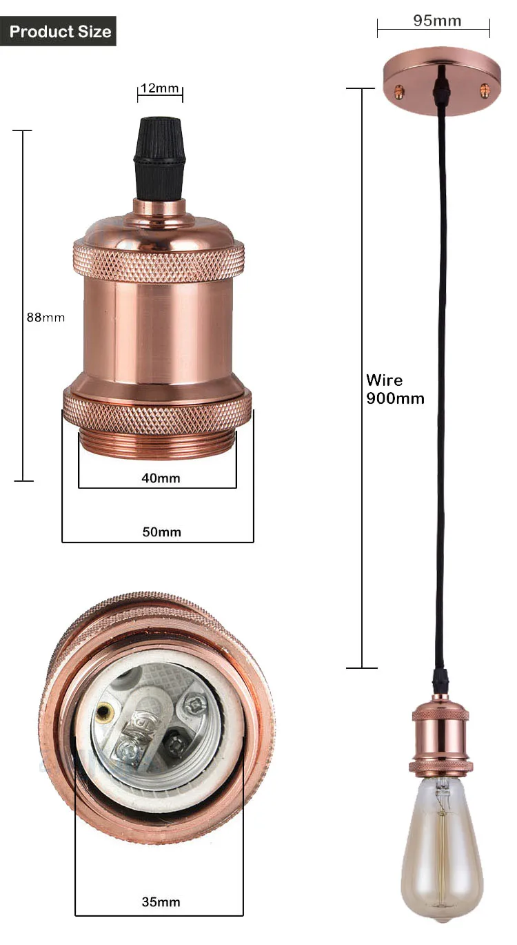 2020 E27 Aluminum Edison Vintage Retro Lamp Base Holder Pendant Bulb