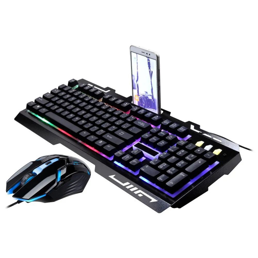 

G700 Rainbow Color LED Backlight Gaming Keyboard Mouse Combos USB Wired Keyboard Mouse Set PC Laptop Black White Combos L0306