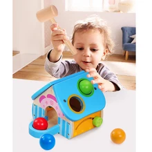 Kids Toys Wooden Balls House Toy Small Hammer Knocking Balls Educational Wooden Hammer Ball House Interactive Game Toys