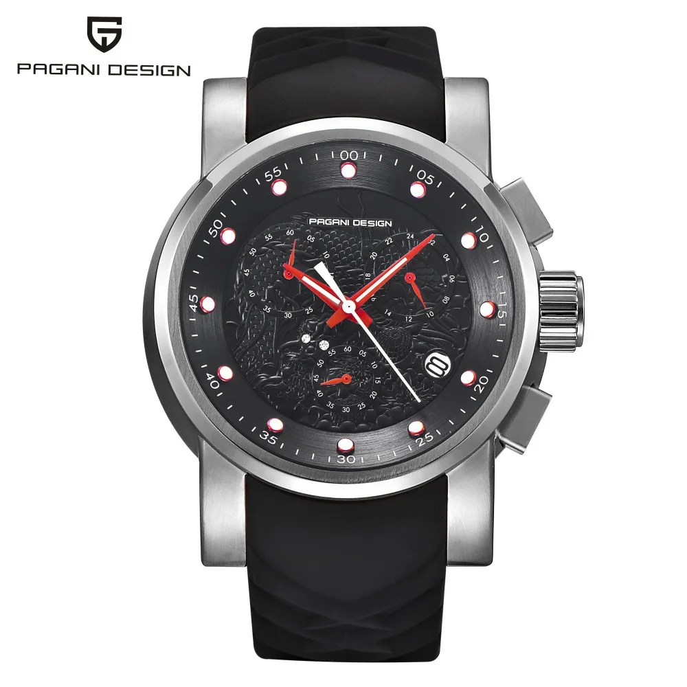 

PAGANI DESIGN Sport Black Rubber Men's Watch Fashion Casual Chronograph Japanese Quartz Wristwatches Big Watches Relogio PD-1621