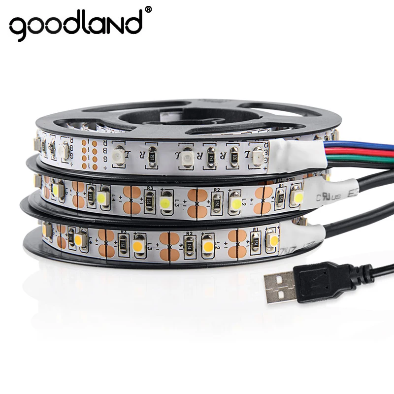 Goodland светодиодная лента света RGB 5 м DC12V 60leds/M IP65 Водонепроницаемый SMD5050 один Цвет гибкие светодиодные ленты для украшение дома