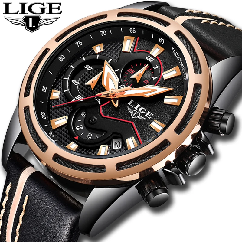 

Relojes Hombre 2018 New LIGE Fashion Brand Watch Men Waterproof Business Quartz Clock Military Chronograph Leather Dress watches