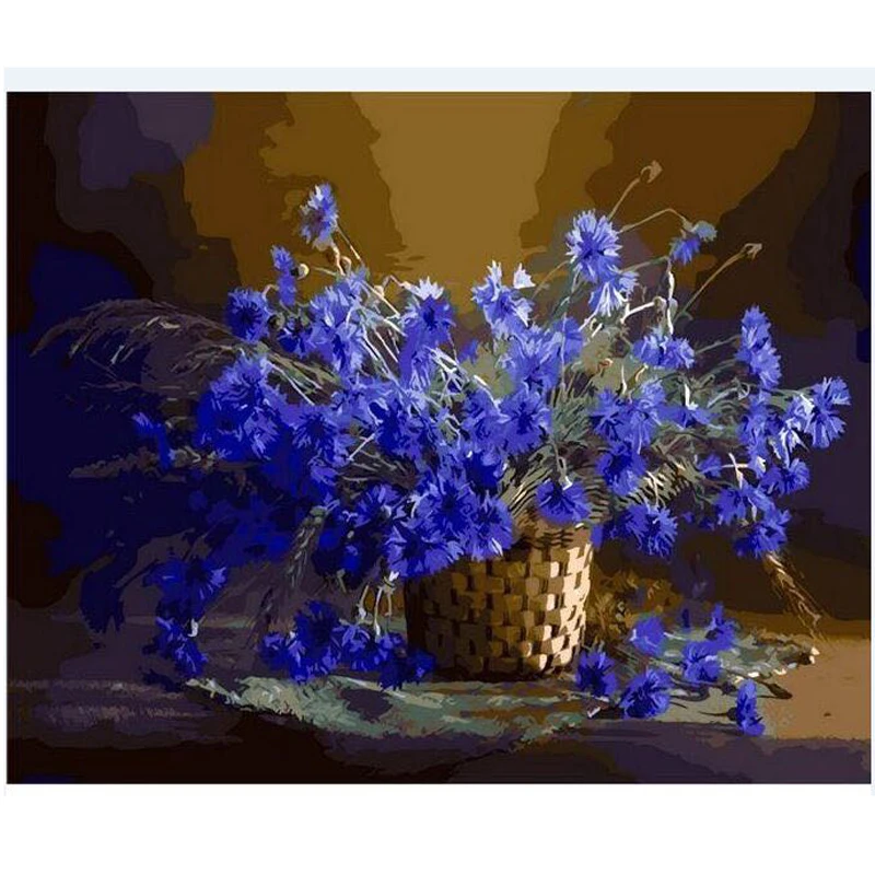 

Blue Flower Oil Painting By Numbers Wall Arts Wall Pictures For Living Room Hand Canvas Coloring By Numbers Wall Decoration