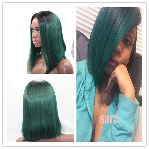 1 Btbd Hitam Untuk Dark Teal Hijau Turquoise Sintetis Renda Depan 1 Btbd Hitam Untuk Dark Teal Hijau Turquoise Sintetis Renda Depan Wig Glueless Ombre Tone Warna