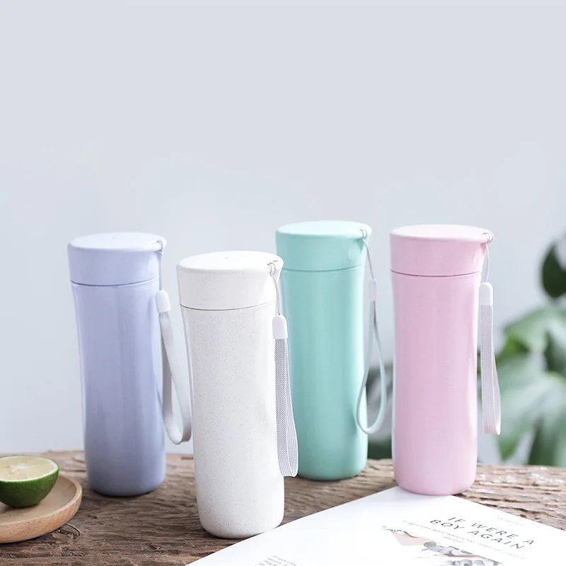 

Frosted Plastic Leak-Proof Water Bottle Wheat Straw Hand Water Bottle Cute Student Personality Water Bottle 0C