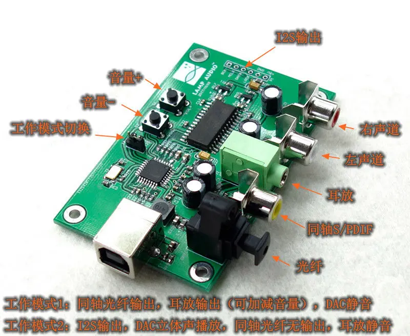USB к I2S IIS оптоволоконный коаксиальный выход S/PDIF Hi Fi DAC декодер OTG внешняя звуковая