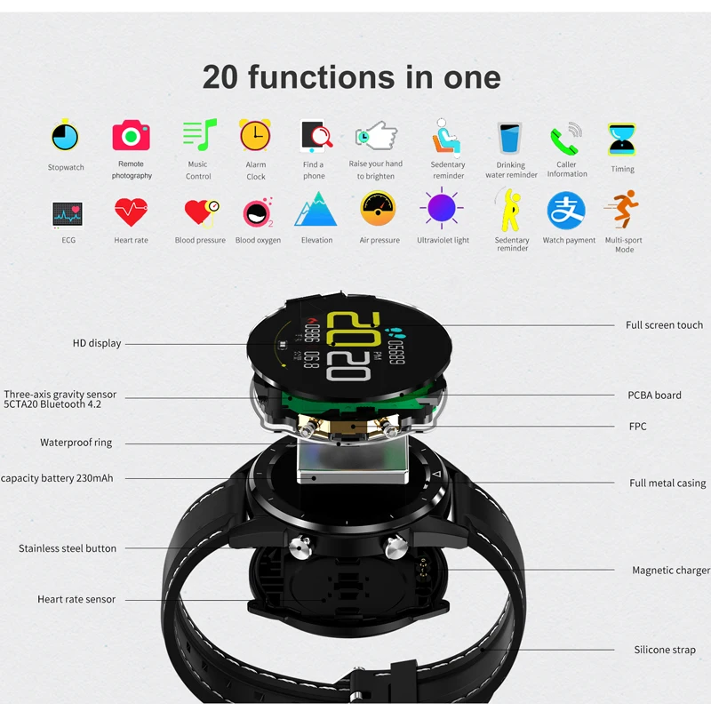 Мужские Смарт часы GIAUSA DT28 с монитором сердечного ритма ЭКГ влагозащита IP68 трекер