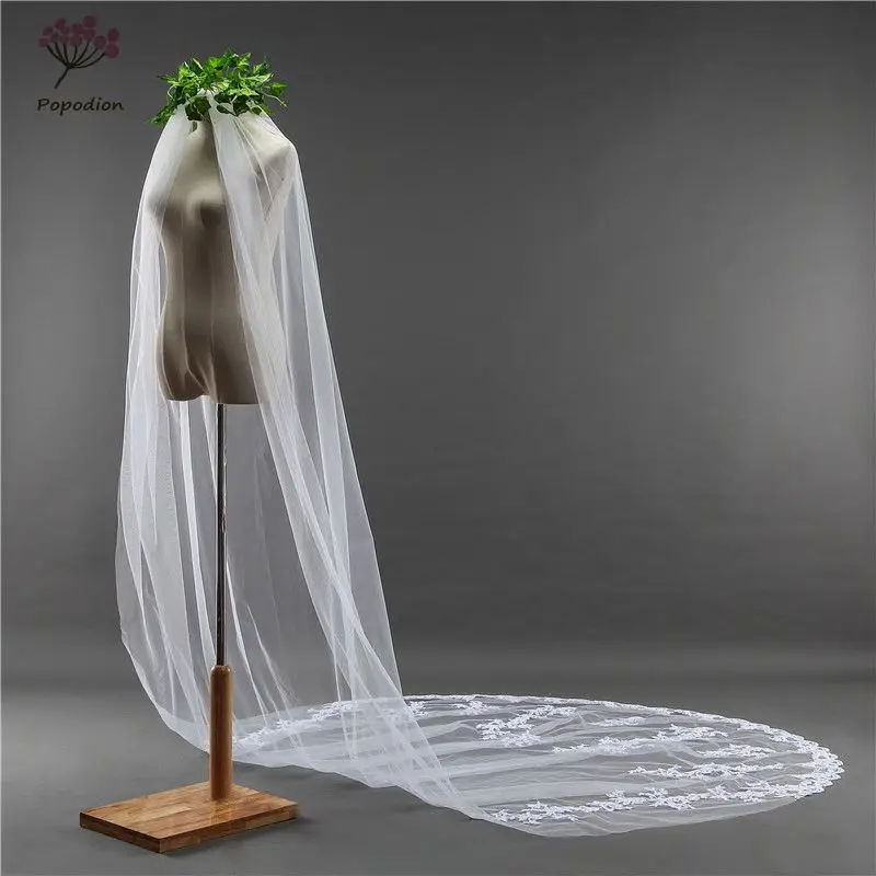 3 meter long wedding veil white lace appliques wedding veil bridal