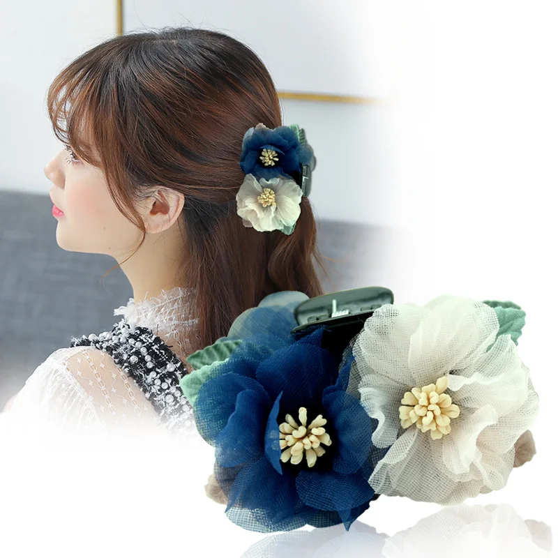 

i-Remiel Handmade Korean Fabric Flower Hairpin Claw Clip Cloth Art Hair Accessories Top Clips Headwear Women Wedding Decoration