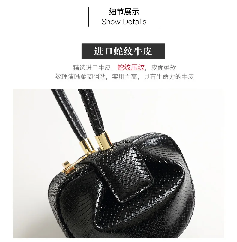 Vintage Elegant Pillow Boston Box Snake Python Handbags Real Genuine Leather Clutches Evening Bags Women Female Niche Pouch