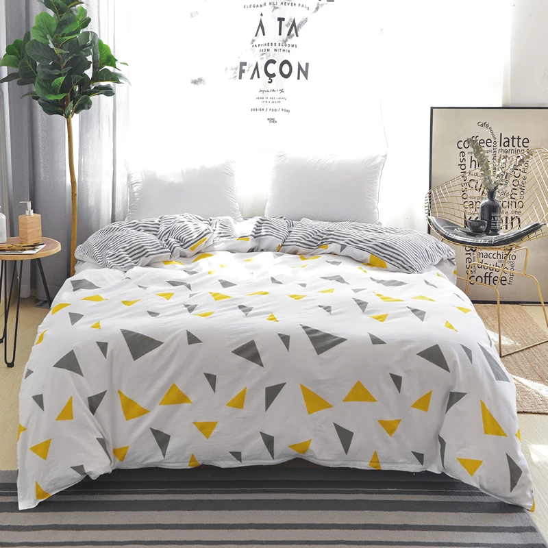 

Light Yellow Color Triangle Pattern 100% Cotton 1 PC Environmental Printing And Dyeing Soft Duvet Cover Home-Textile 4 Size Warm