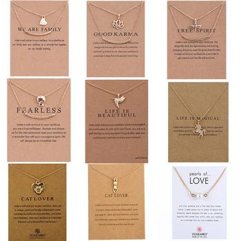 

Message Card Fashion Animal Sun Heart Horse Feather Cat Necklace For Women Girls Pendant Female Statement Party Jewelry Gift