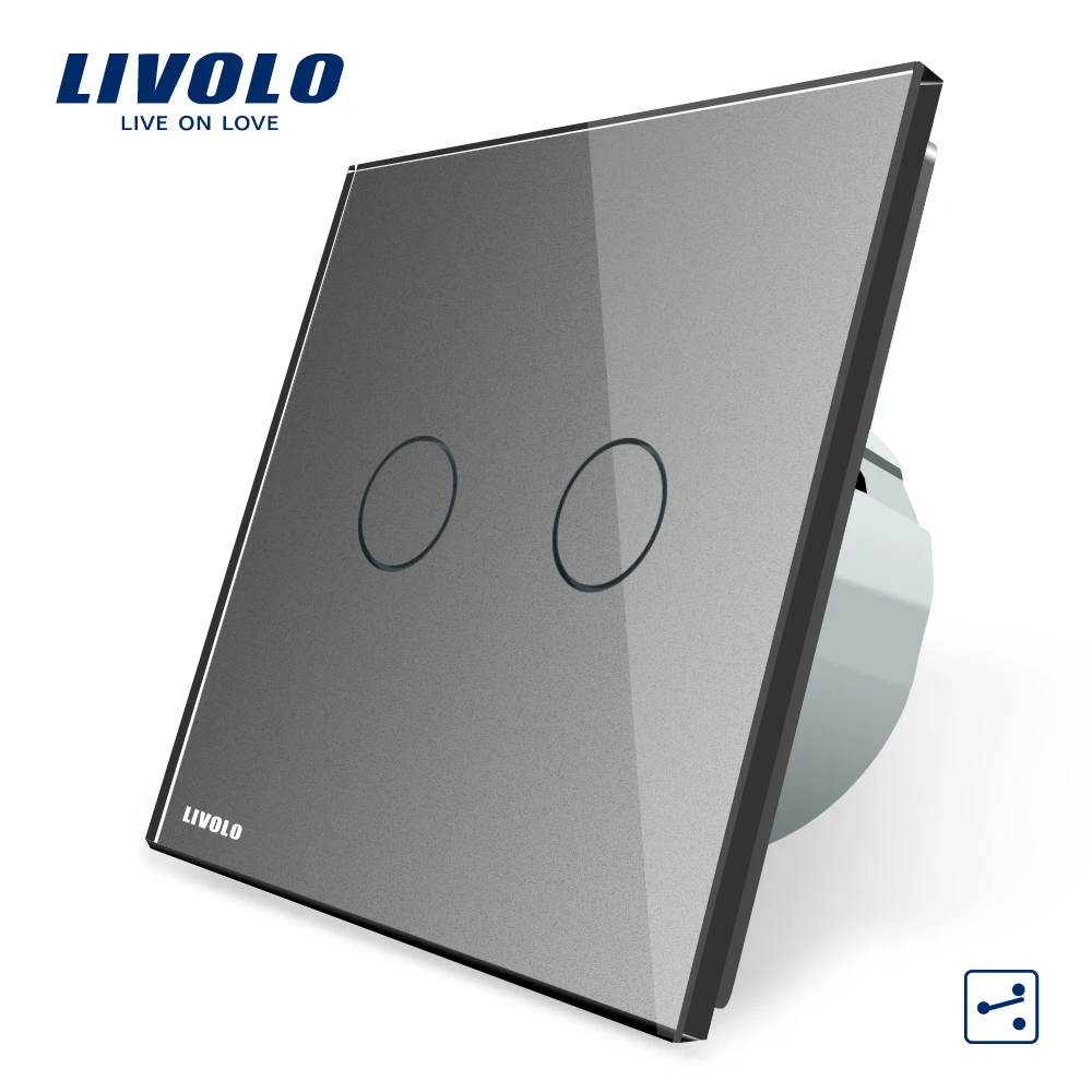 Livolo EU Стандартный сенсорный переключатель, 2 банды 2 способа управления, 3 цвета кристалл стеклянная панель, настенный выключатель света, 220-250 В, C702S-1/2/3/5
