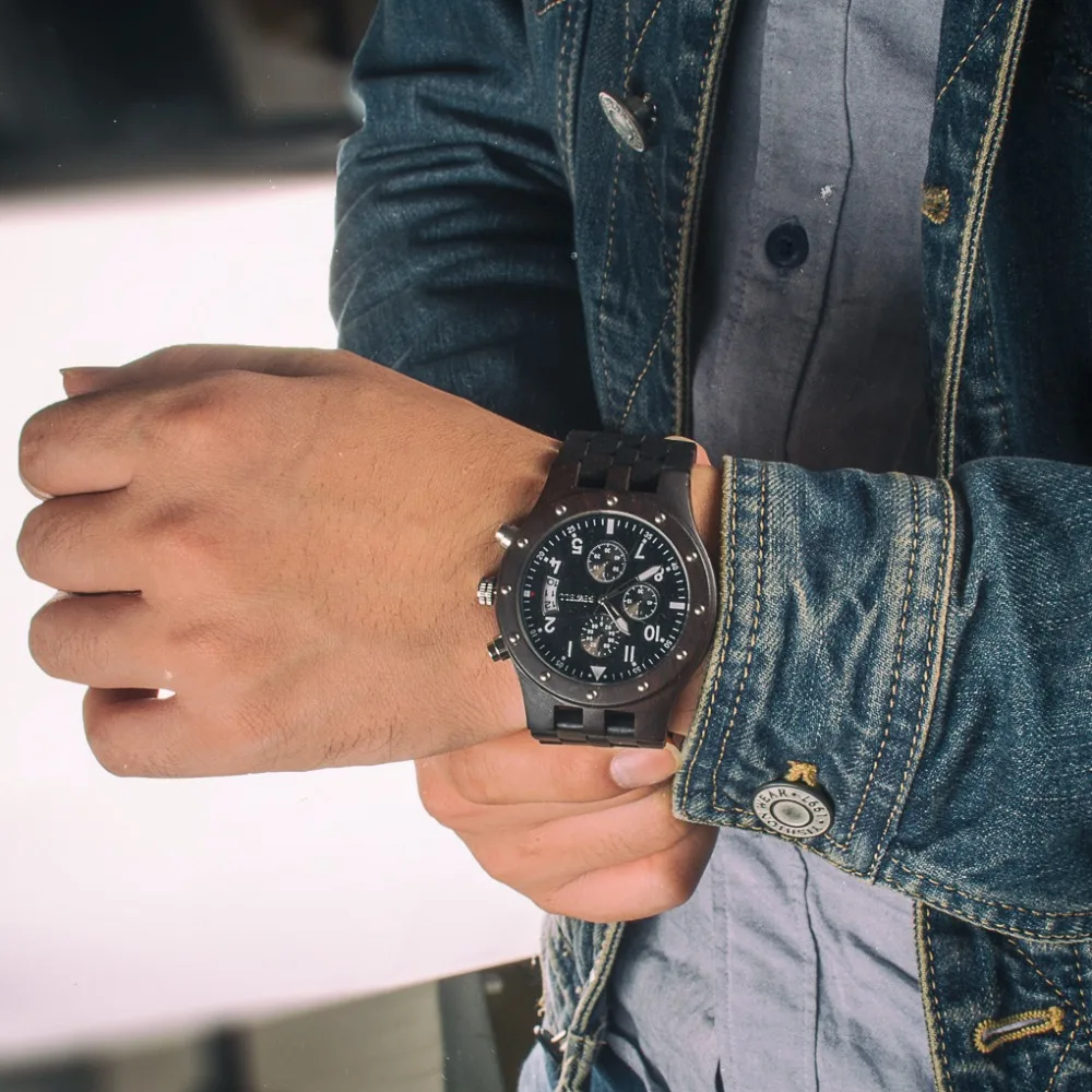 BEWELL Топ бренд для мужчин Авто Дата деревянные часы человек Стоп Часы и мужские светящиеся стрелки аналоговые кварцевые часы Relogio Masculino 109D