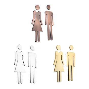 

1Pair 3D Adhesive Backed Public Toilet Symbol Restroom Sign Men Women Wall Art Stickers for Hotel School 20cm Bronze/gold/silver