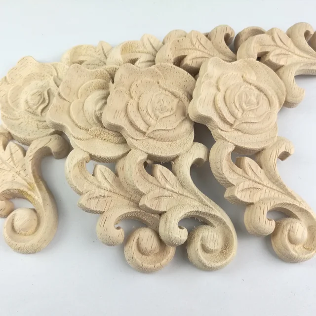 Buy Flower Wood Carving Natural Wood Appliques for