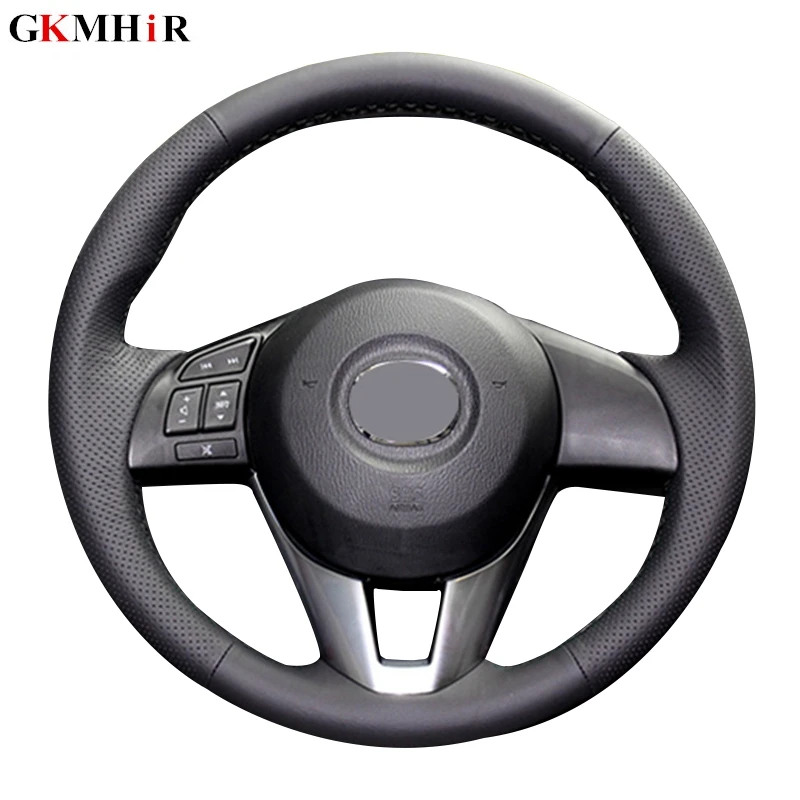 

Black Genuine Leather Steering Cover Black Car Steering Wheel Cover for Mazda CX-5 CX5 Atenza 2014 New Mazda 3 CX-3 2016
