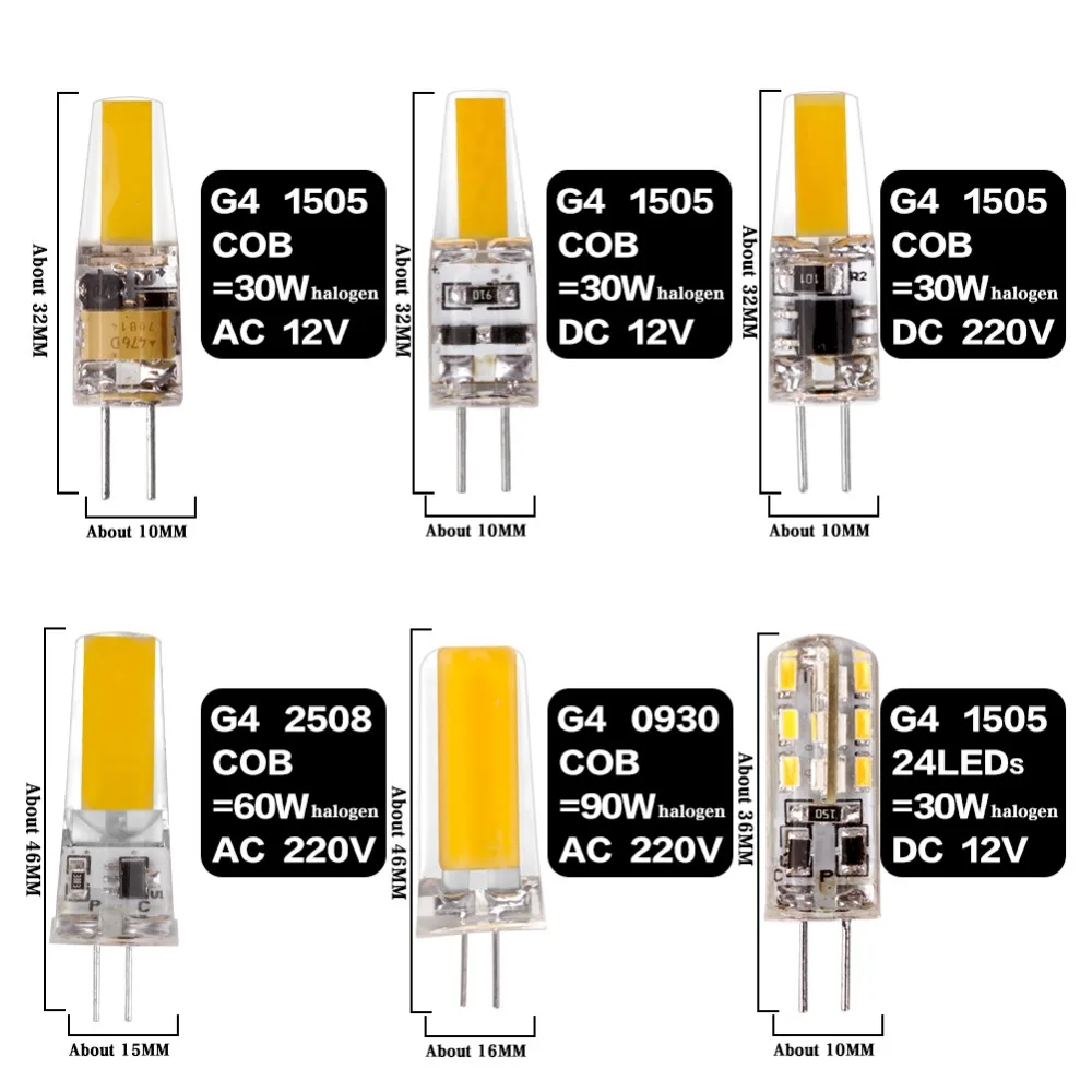 G4 G9 E14 Светодиодная лампа с затемнением освещения AC DC 12 В 220 В 3W 6 Вт 9 Вт COB SMD заменить галогенные лампы прожектор Bombillas люстра