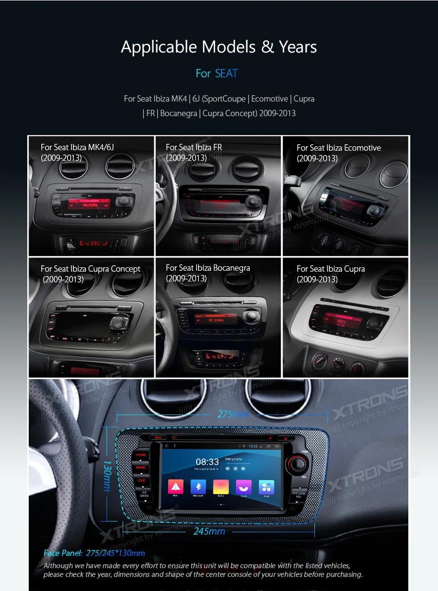 Excellent XTRONS 7" Android 8.1 Quad Core 16GB ROM car Multimedia System DVD Player GPS Navigation for Seat Ibiza MK4/6J 2009-2013 RCA 2
