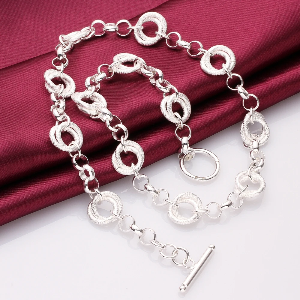 

2018 New 925 sterling silver chains double Sand grinding circle links chains TO clasp necklace for women choker necklace 18inch