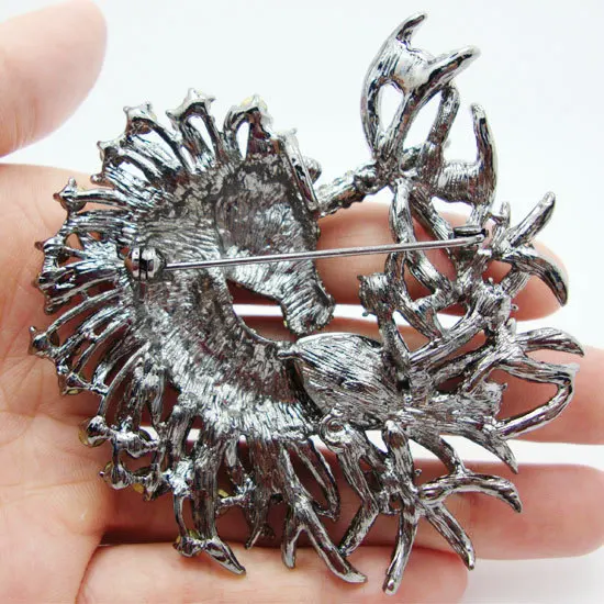3,14 "moda negro cristal Diamante de imitación Art decó broche caballo único joyería