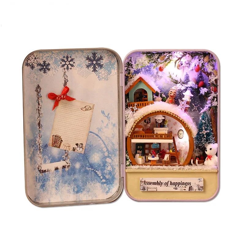 

Snow Holiday 3D Wooden DIY Handmade Box Secret Dollhouse Miniature Box Cute Mini Doll House Assemble Kits Gift Toys
