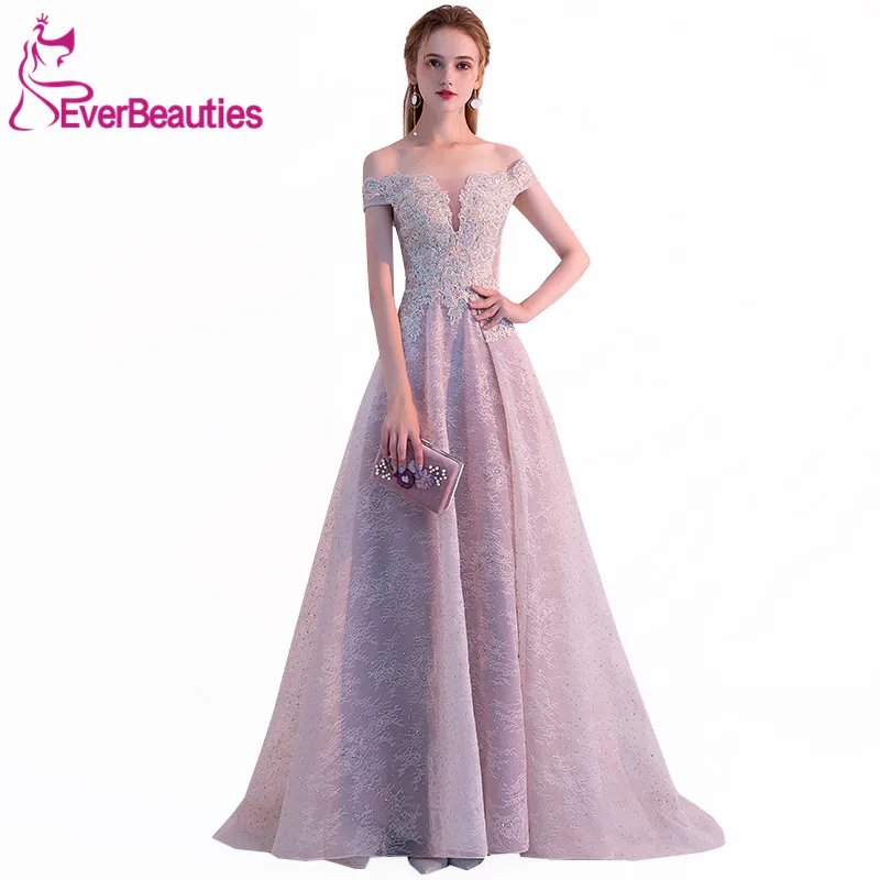 

Elegant Evening Dress Long 2019 Lace Evening Gowns Off The Shoulder Prom Party Dresses Vintage Robe De Soiree