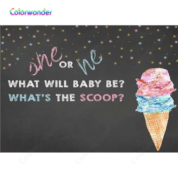 

Baby Gender Reveal Backdrop for Kids Photo Ice-cream with Blue and Pink Balls 7x5ft Golden Yellow and Pink Dots Black Background