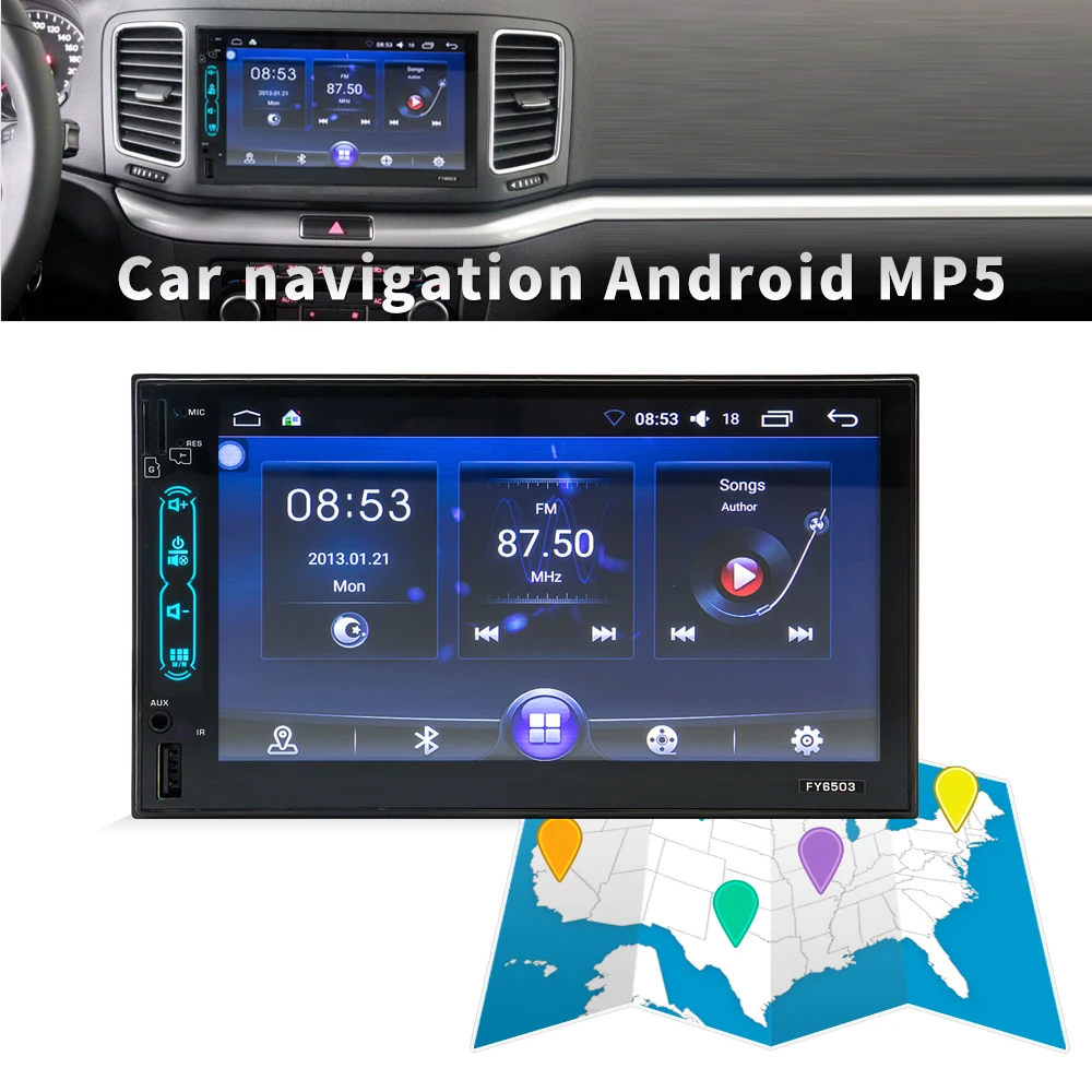 Cheap 7 inch Car mp5 player Android system DVD stereo GPS Maps Navigation Bluetooth with Rear view Camera FM MP3 MP4 remote control 5