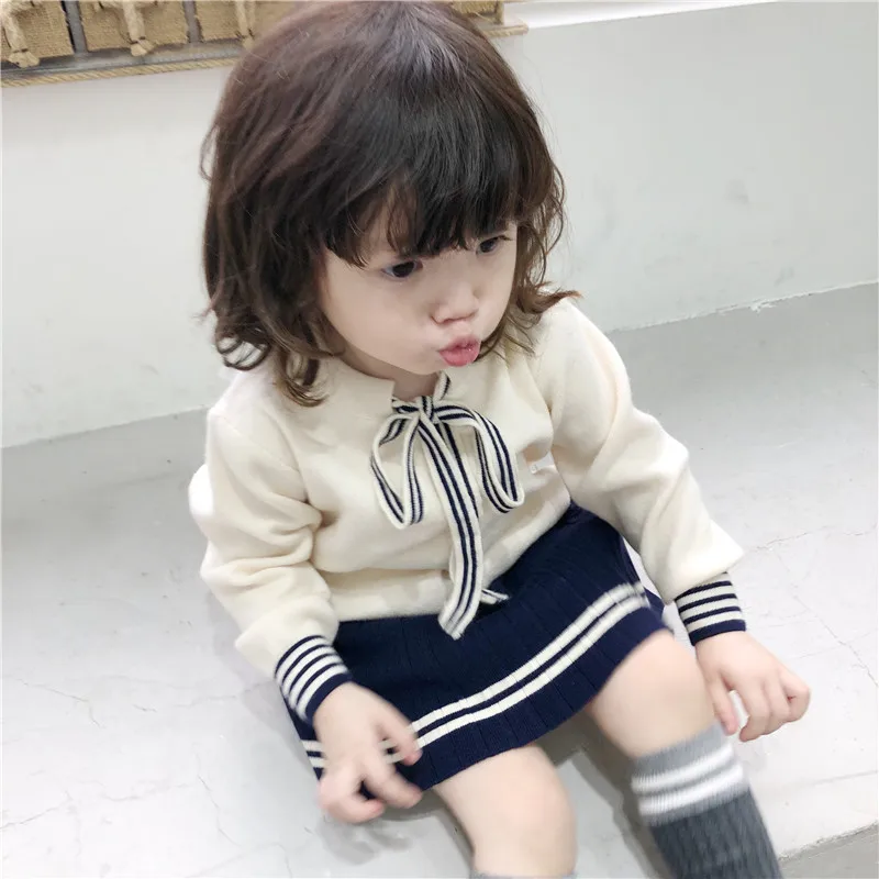 

2018 Autumn and Winter New Girls College Skirt Suits Little Kids Wind Wool Rabbit Sweaters Sets Toddler Baby Long Sleeve Clothes