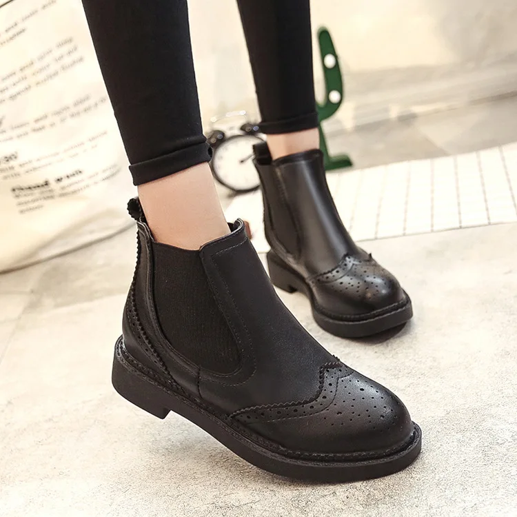 

2018 Slip On Elastic Band Rubber Boots Winter Arrival Ankle Chelsea Boots Women Shoes Autumn Square Heel Female Footwear