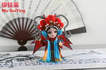 

Chinese style Silk Figurine Q version Mu GuiYing handicraft Peking Opera dolls gift Z001