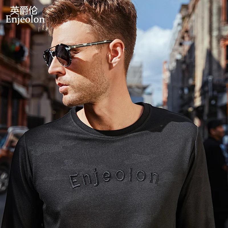 

Enjeolon brand new Long Sleeve Sweatshirts Men o neck Black camouflage casual Sweatshirt male Pullover sweatshirts men WY532