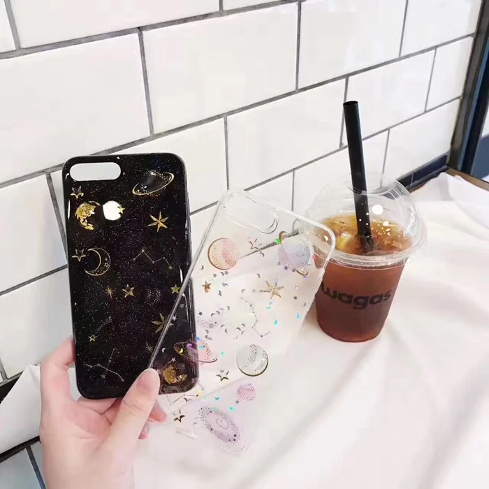 

Phone Cases for iPhone 7 8 Plus Soft Silicon Case for iPhone X 6 6S Plus Back Cover Case Space Planet Glitter