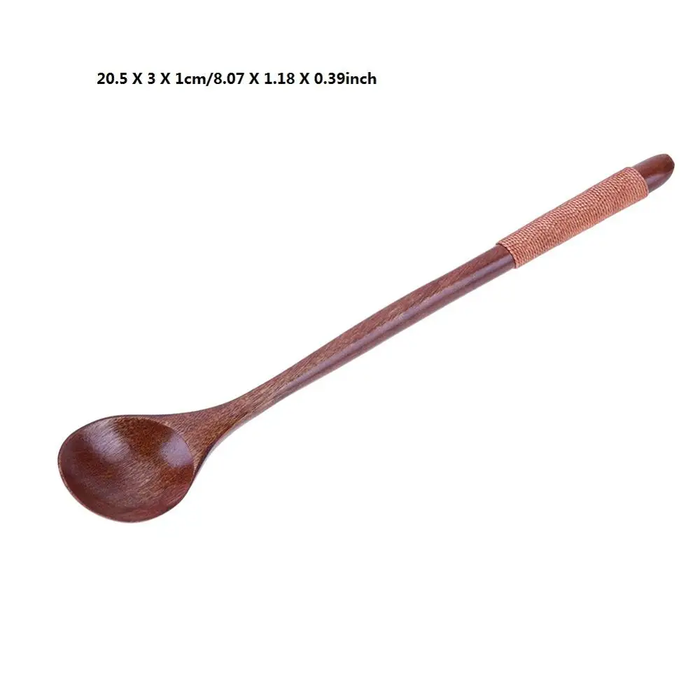 Деревянные ложки большой длинной ручкой ложка детская столовые приборы: деревянные ложки и десертная ложка для риса, супа кофр Чай смешивание посуда 20,5X3X1 см - Цвет: 3