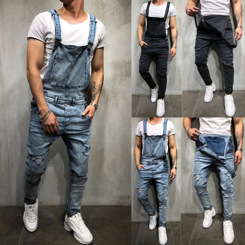 Модные мужские рваные джинсы комбинезоны Hi Street Distressed Denim bib Комбинезоны для мужчин брюки на подтяжках уличная одежда размер S-XXXL