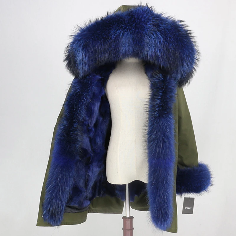 OFTBUY, Водоотталкивающее пальто, Длинная женская парка, натуральный Лисий мех, зимняя куртка, женская верхняя одежда, съемная уличная одежда, толстая теплая куртка - Цвет: green blue